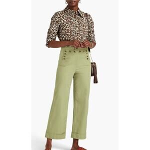 Tory Burch Reva Leopard-Print Cotton-Poplin Shirt size 14